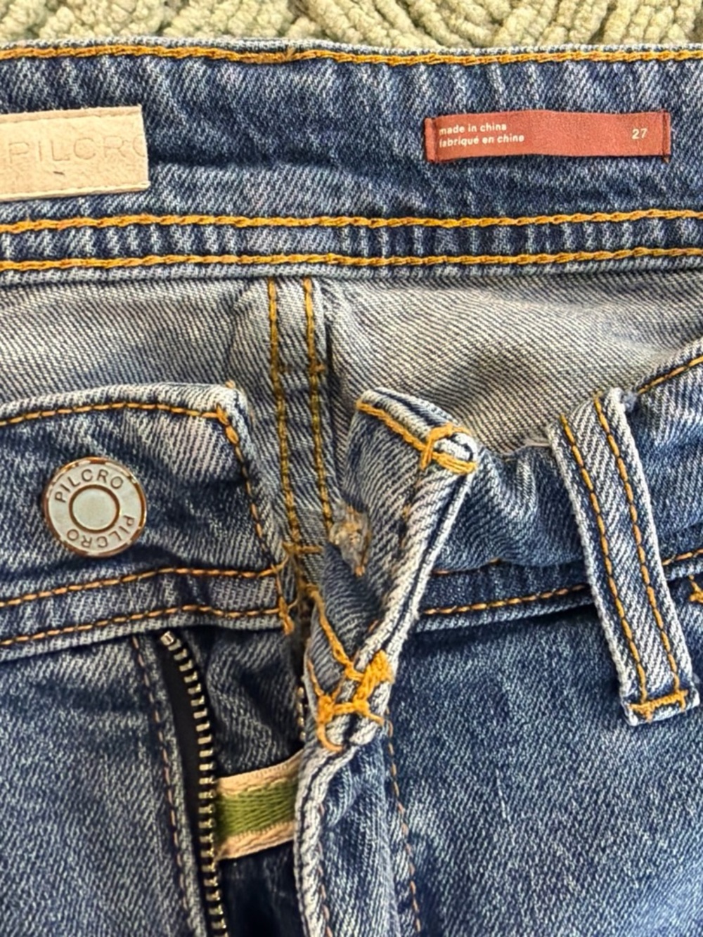 Pilcro Straight Leg Jeans in Dark Blue with Multicolor Patchwork - Picture 2 of 4